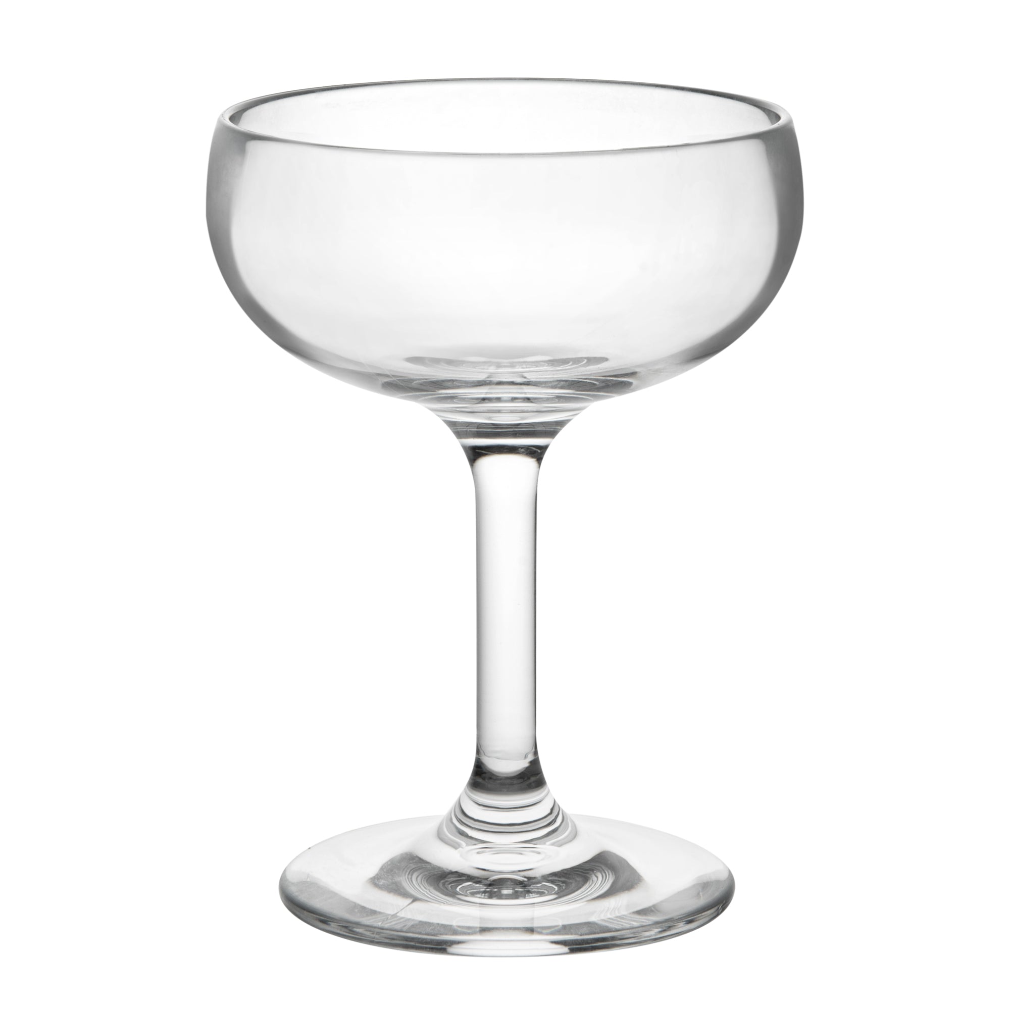 Bev Tek 7 oz Polycarbonate Champagne Coupe Glass - 3 3/4" x 3 3/4" x 5" - 6 count box