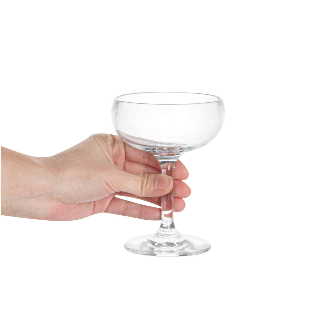 Bev Tek 7 oz Polycarbonate Champagne Coupe Glass - 3 3/4" x 3 3/4" x 5" - 6 count box