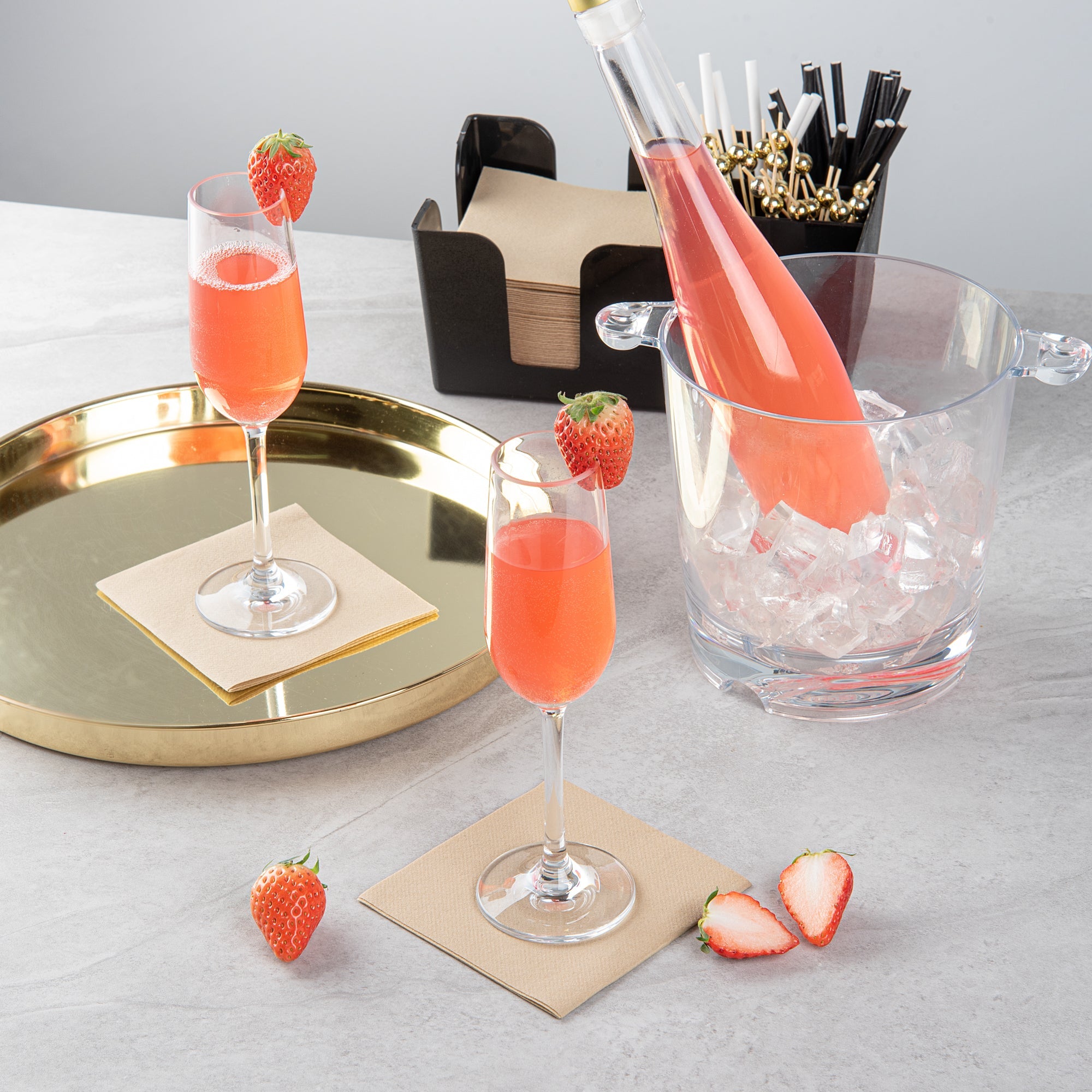 Bev Tek 6 oz Polycarbonate Champagne Flute - 2 3/4" x 2 3/4" x 8 3/4" - 6 count box