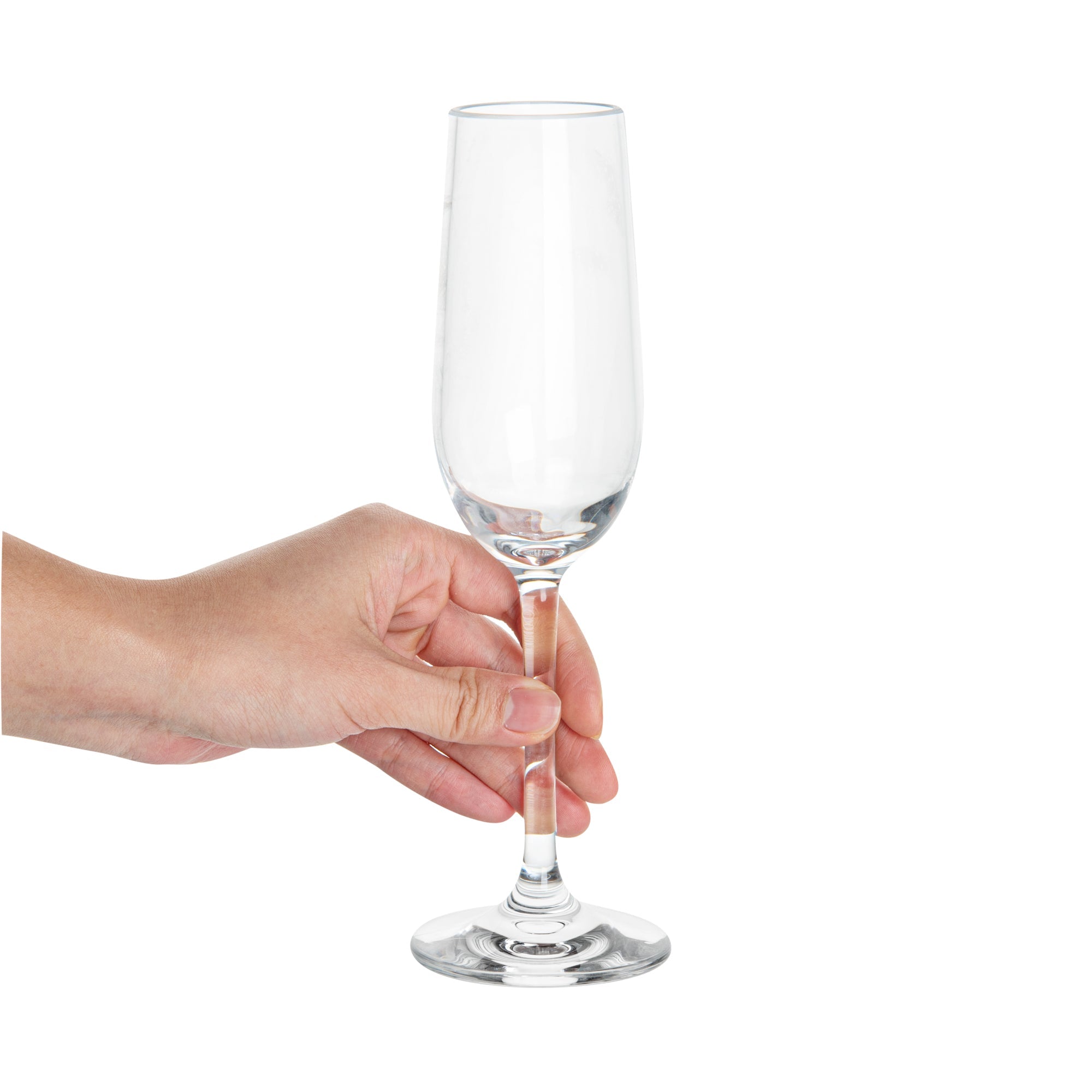 Bev Tek 6 oz Polycarbonate Champagne Flute - 2 3/4" x 2 3/4" x 8 3/4" - 48 count box