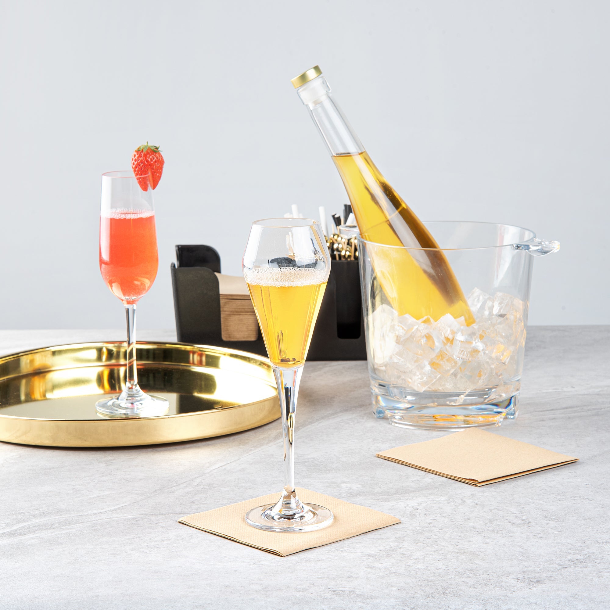 Bev Tek 7 oz Polycarbonate Champagne Flute - 2 3/4" x 2 3/4" x 9 1/4" - 6 count box