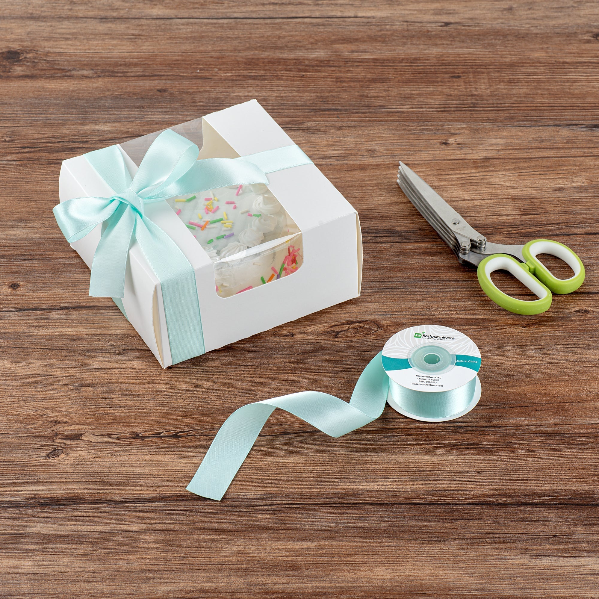 Gift Tek Aqua Blue Polyester Satin Ribbon - Single Face - 1" x 10 yds - 10 count box