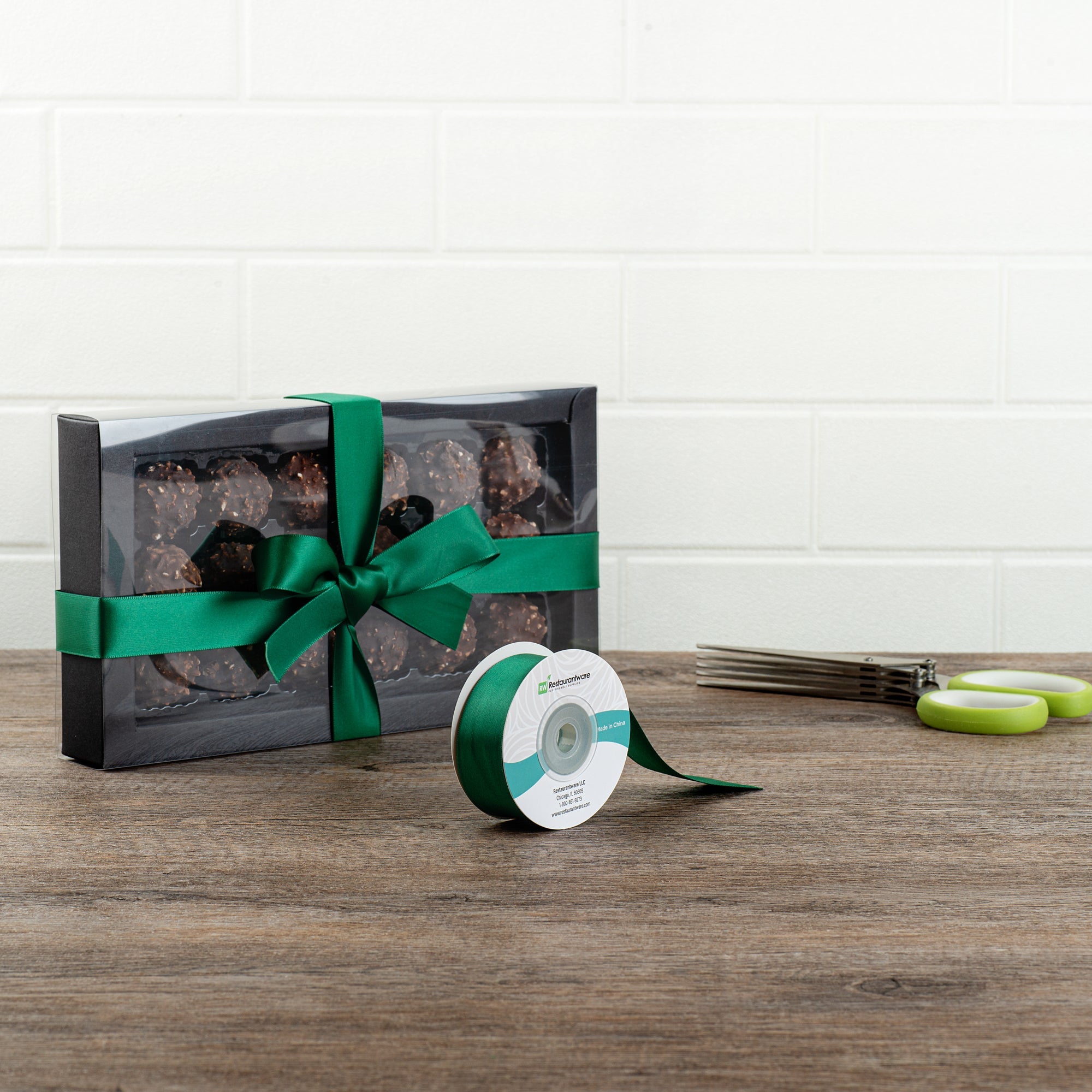 Gift Tek Forest Green Polyester Satin Ribbon - Single Face - 1" x 10 yds - 1 count box