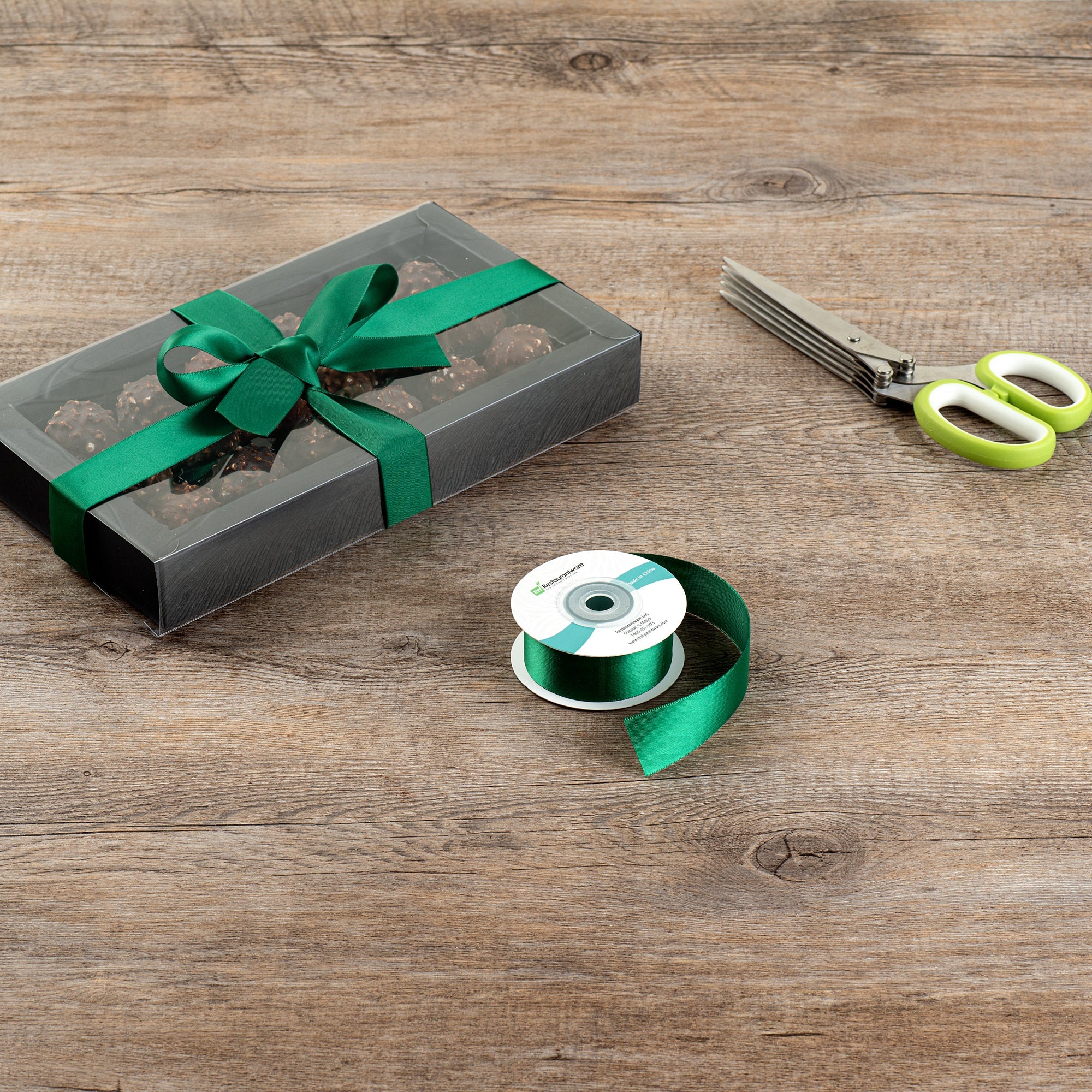 Gift Tek Forest Green Polyester Satin Ribbon - Single Face - 1" x 10 yds - 1 count box