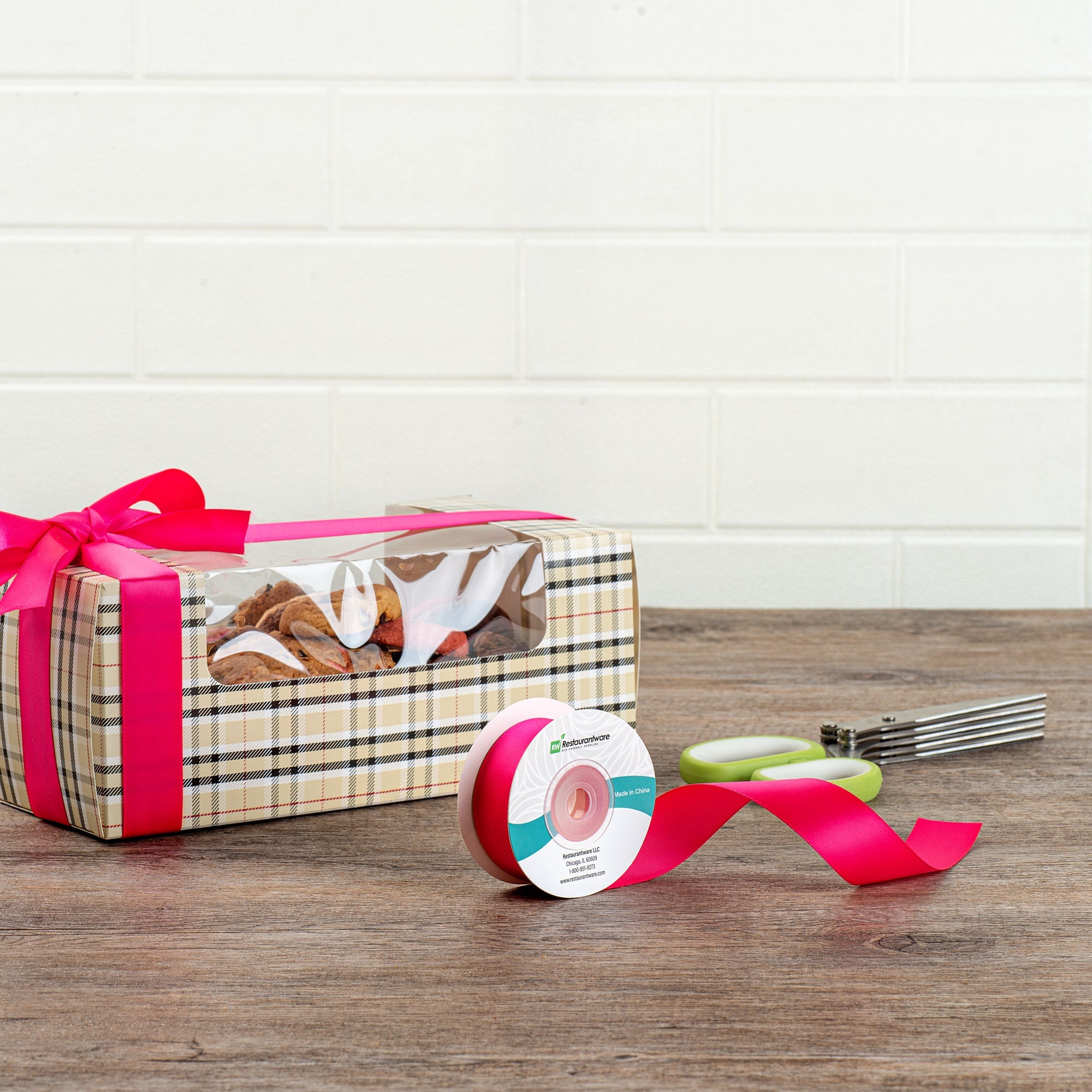 Gift Tek Shocking Pink Polyester Satin Ribbon - Single Face - 1" x 10 yds - 10 count box