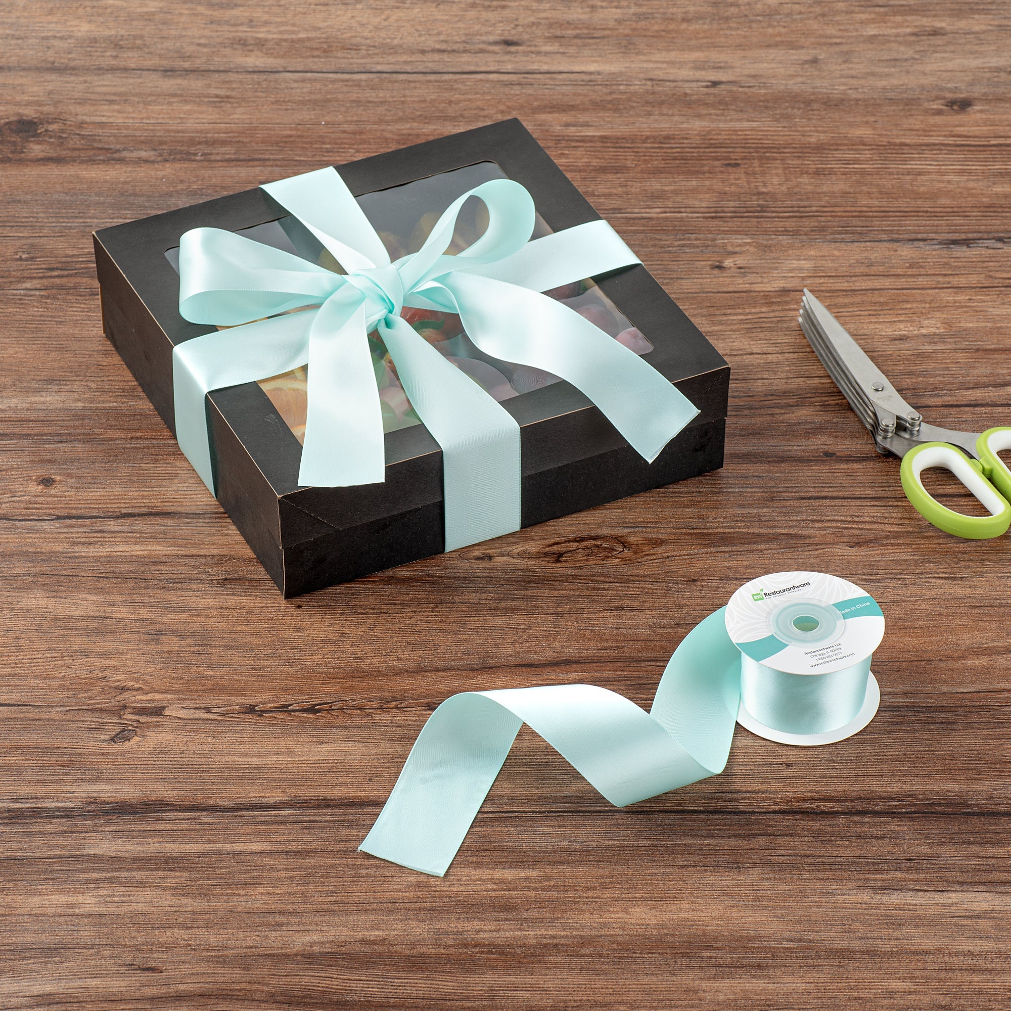 Gift Tek Aqua Blue Polyester Satin Ribbon - Single Face - 1 1/2" x 10 yds - 10 count box