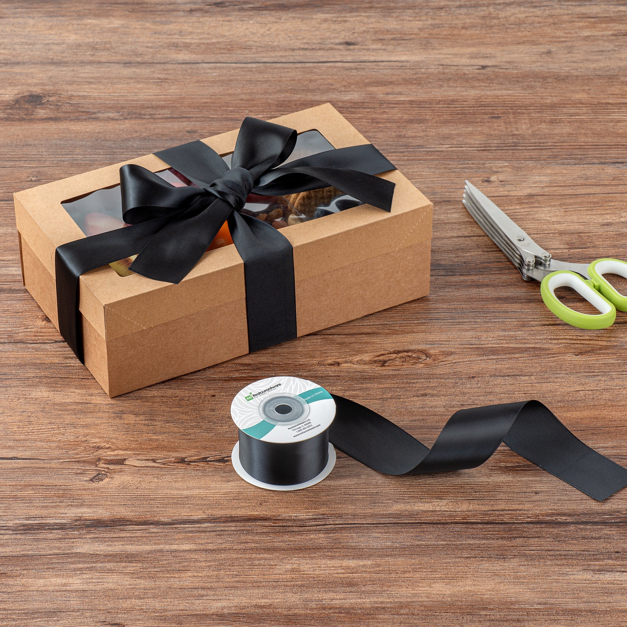 Gift Tek Black Polyester Satin Ribbon - Single Face - 1 1/2" x 10 yds - 1 count box
