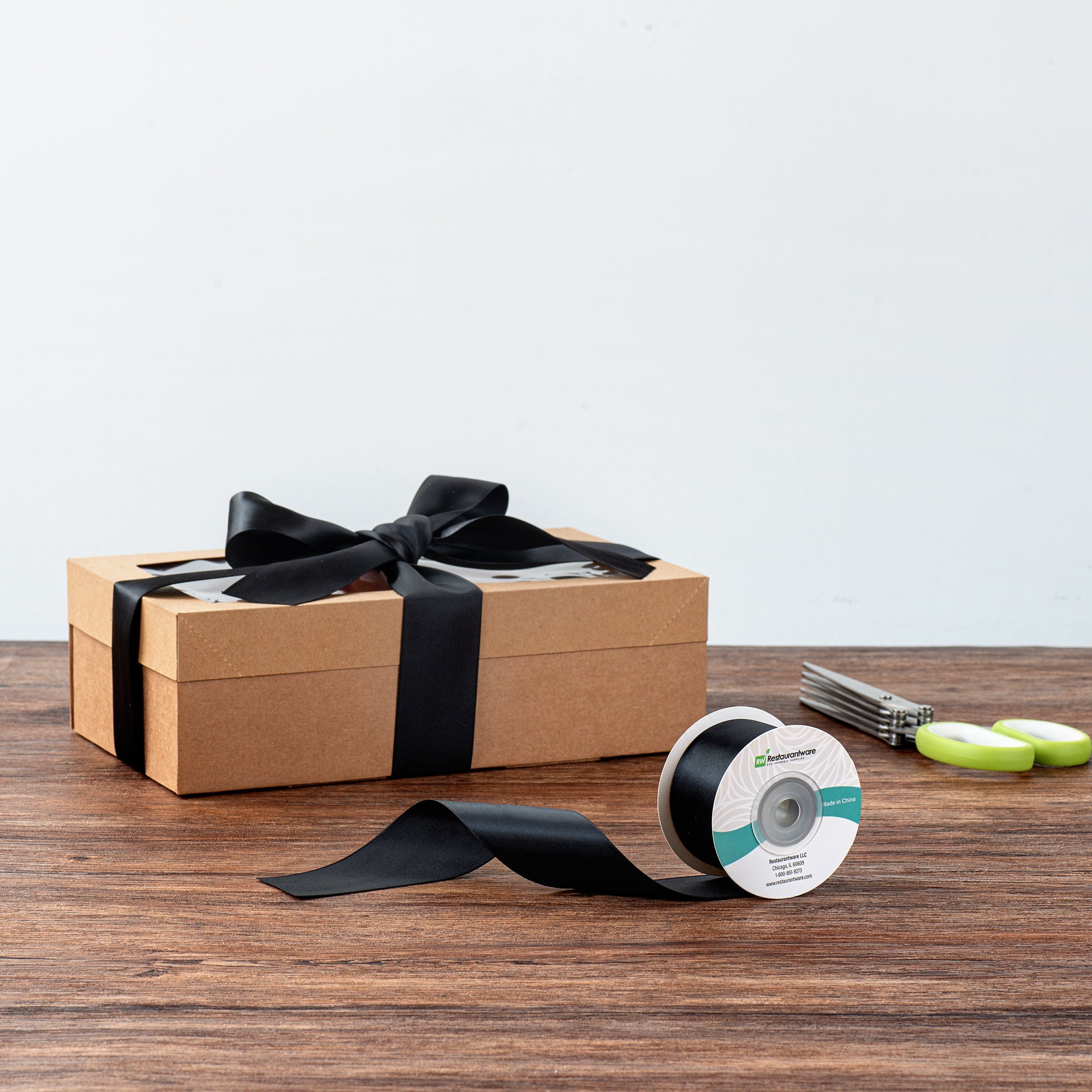 Gift Tek Black Polyester Satin Ribbon - Single Face - 1 1/2" x 10 yds - 10 count box