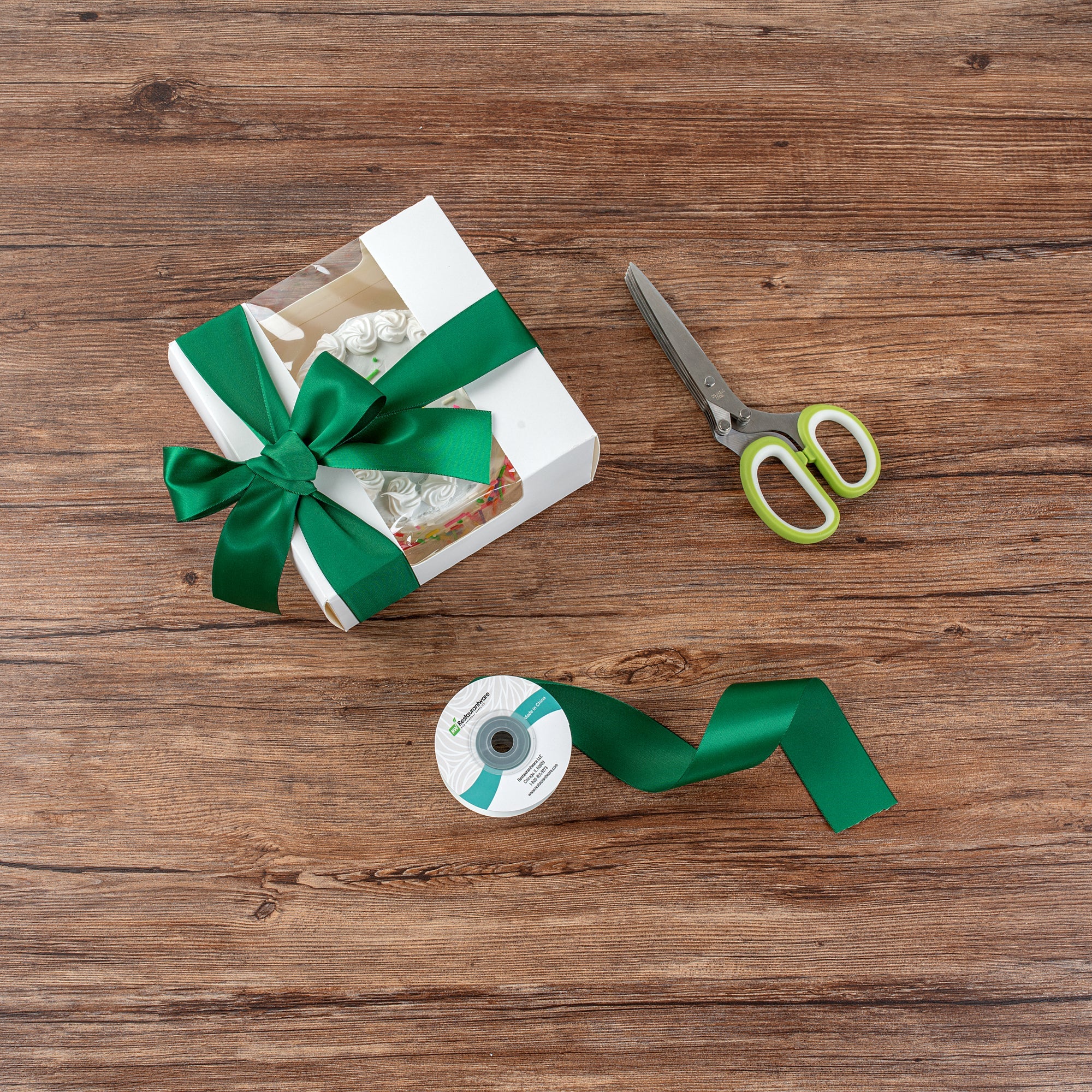Gift Tek Forest Green Polyester Satin Ribbon - Single Face - 1 1/2" x 10 yds - 1 count box
