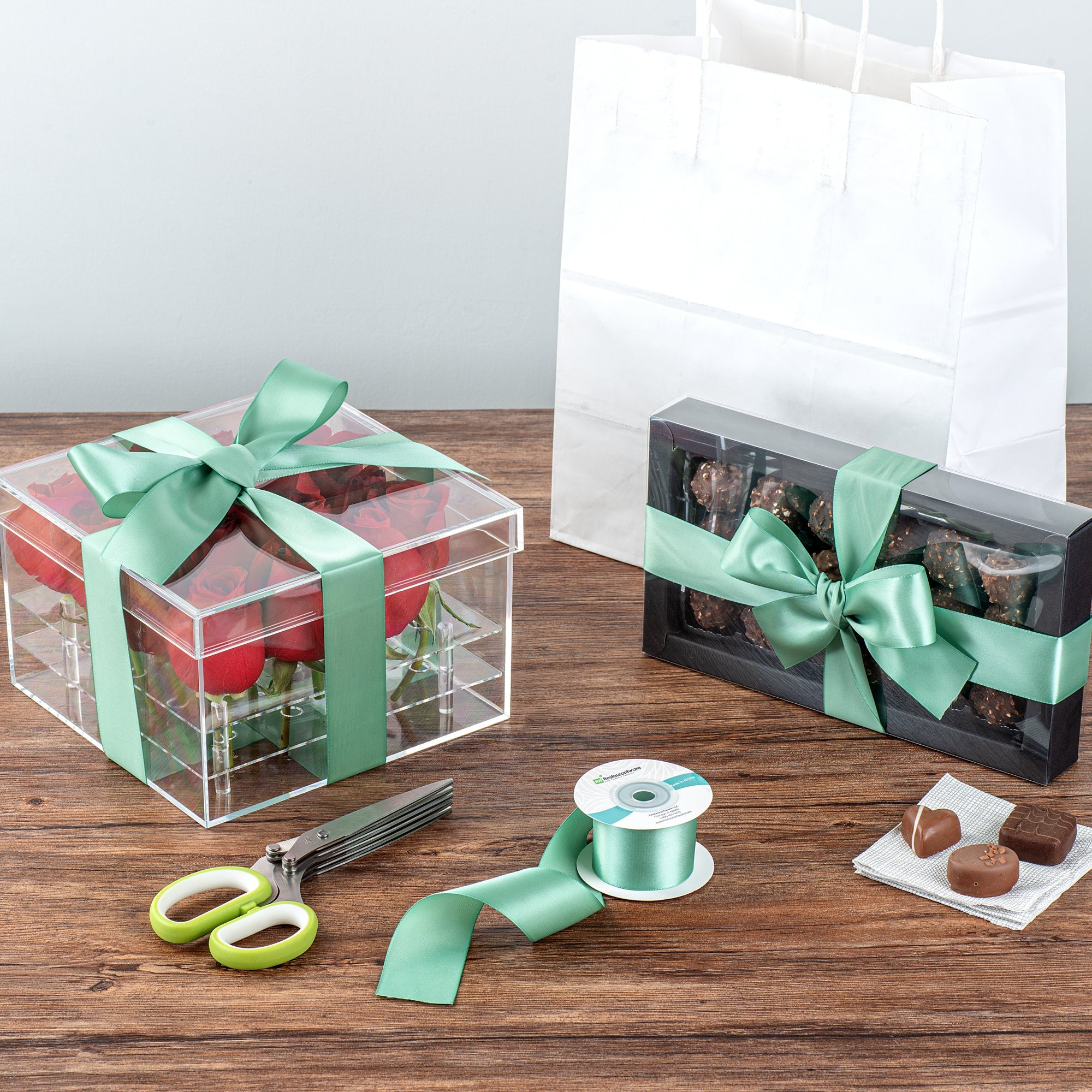Gift Tek Dark Shale Green Polyester Satin Ribbon - Single Face - 1 1/2" x 10 yds - 10 count box