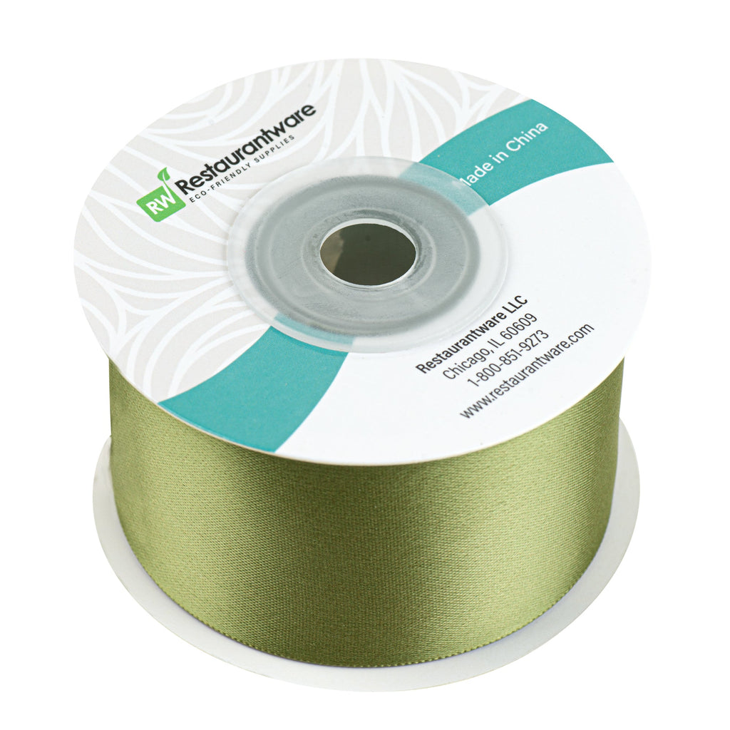 Gift Tek Spring Moss Green Polyester Satin Ribbon - Single Face - 1 1/2" x 10 yds - 1 count box