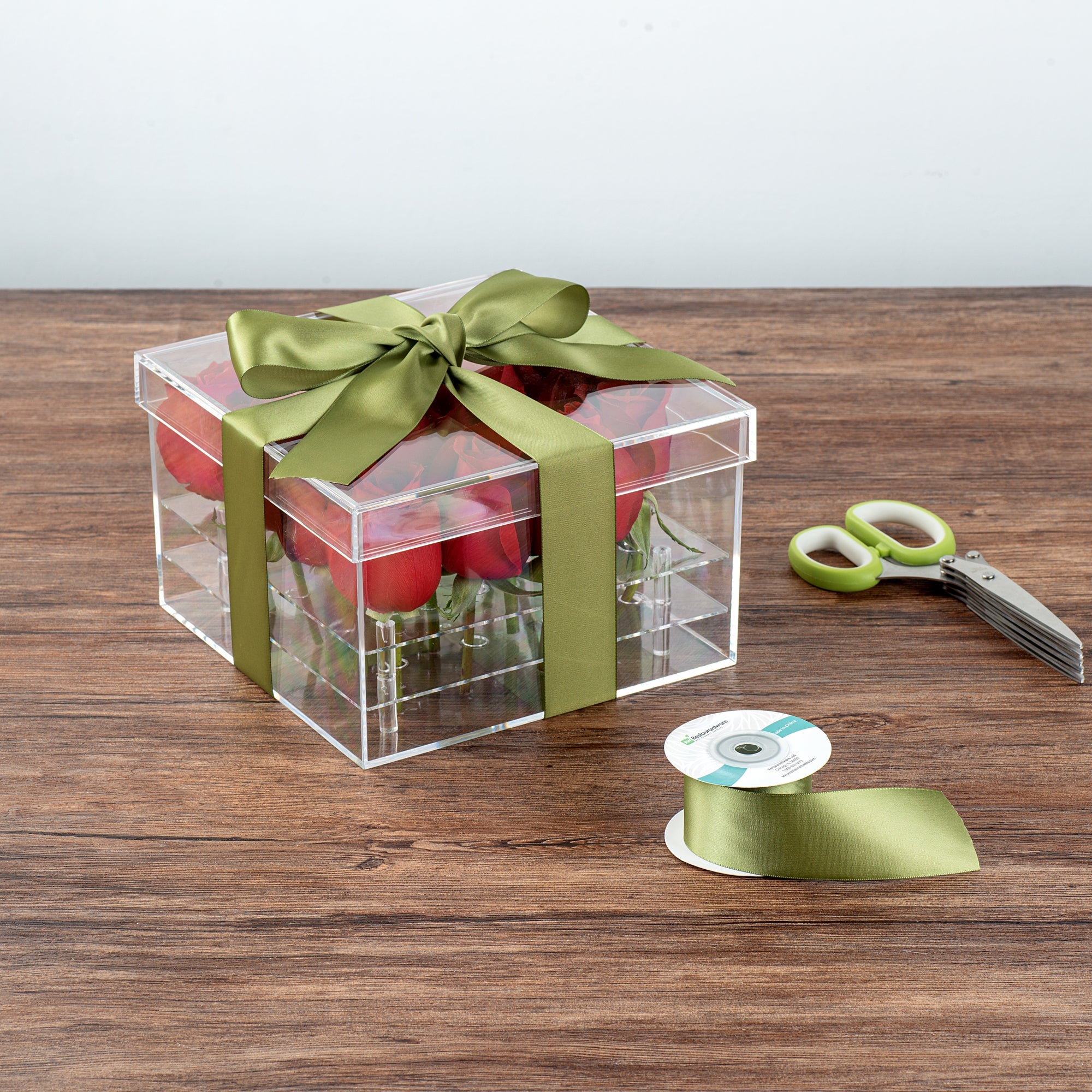 Gift Tek Spring Moss Green Polyester Satin Ribbon - Single Face - 1 1/2" x 10 yds - 10 count box