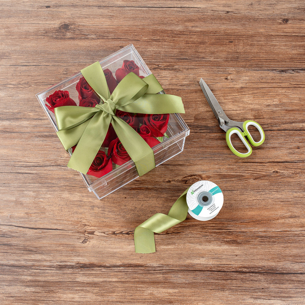 Gift Tek Spring Moss Green Polyester Satin Ribbon - Single Face - 1 1/2" x 10 yds - 10 count box