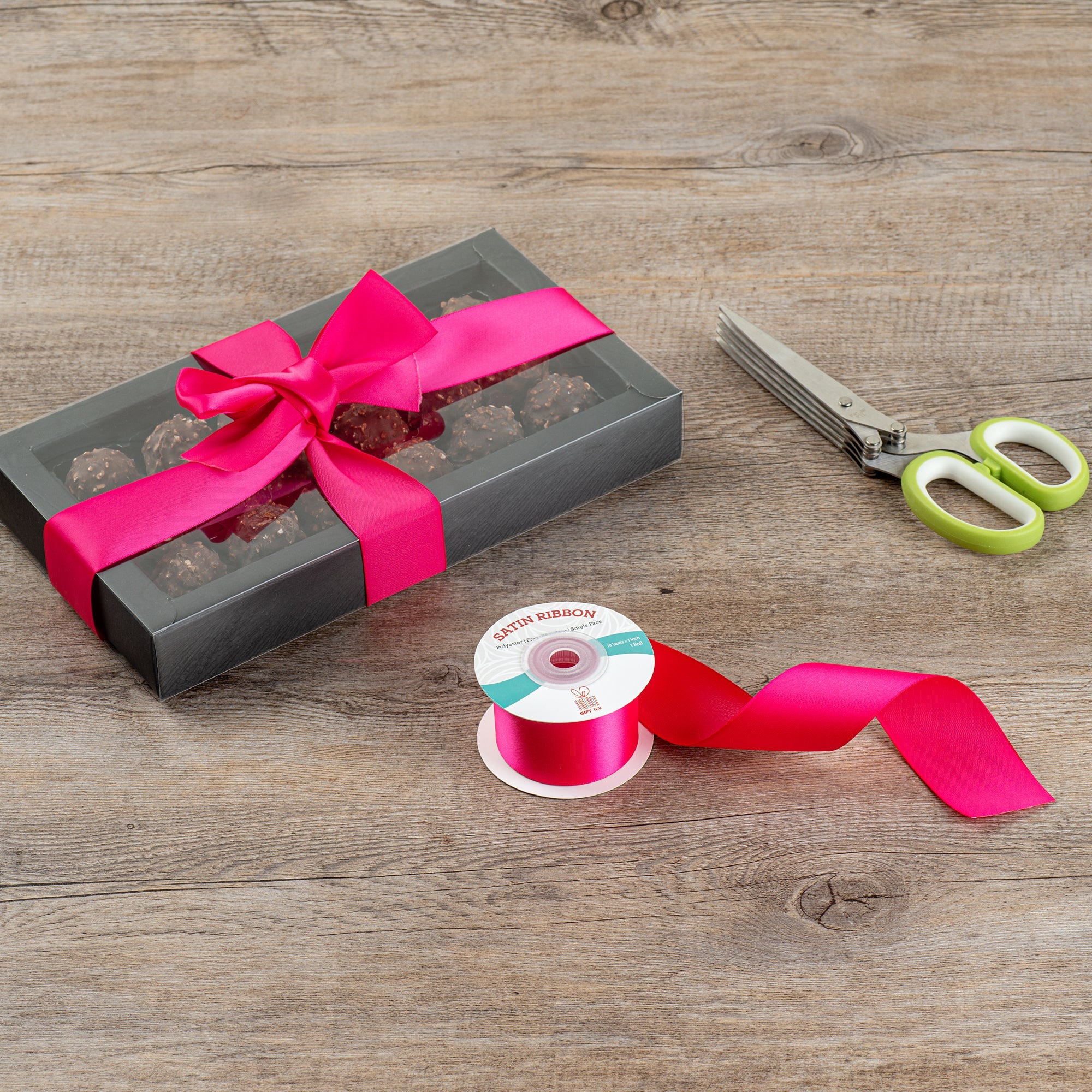 Gift Tek Shocking Pink Polyester Satin Ribbon - Single Face - 1 1/2" x 10 yds - 1 count box