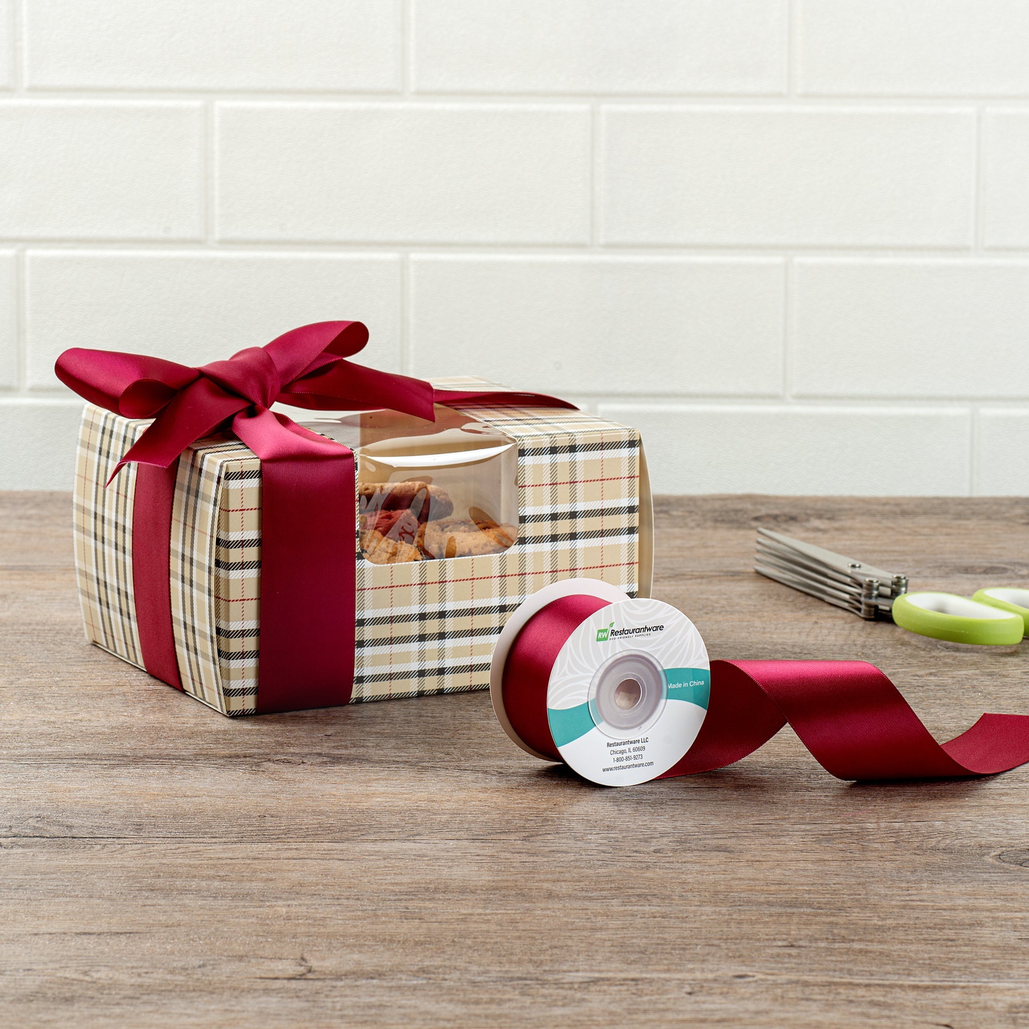 Gift Tek Sherry Red Polyester Satin Ribbon - Single Face - 1 1/2" x 10 yds - 1 count box