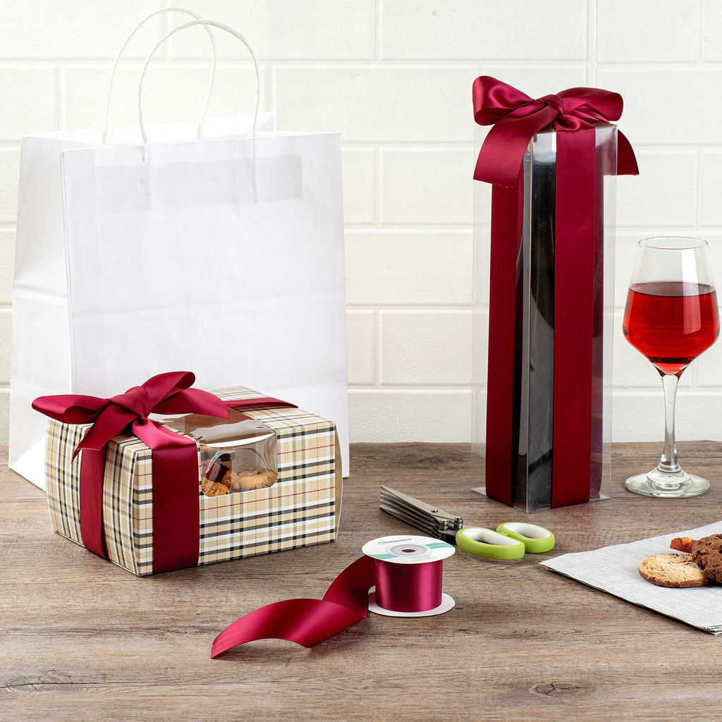 Gift Tek Sherry Red Polyester Satin Ribbon - Single Face - 1 1/2" x 10 yds - 1 count box