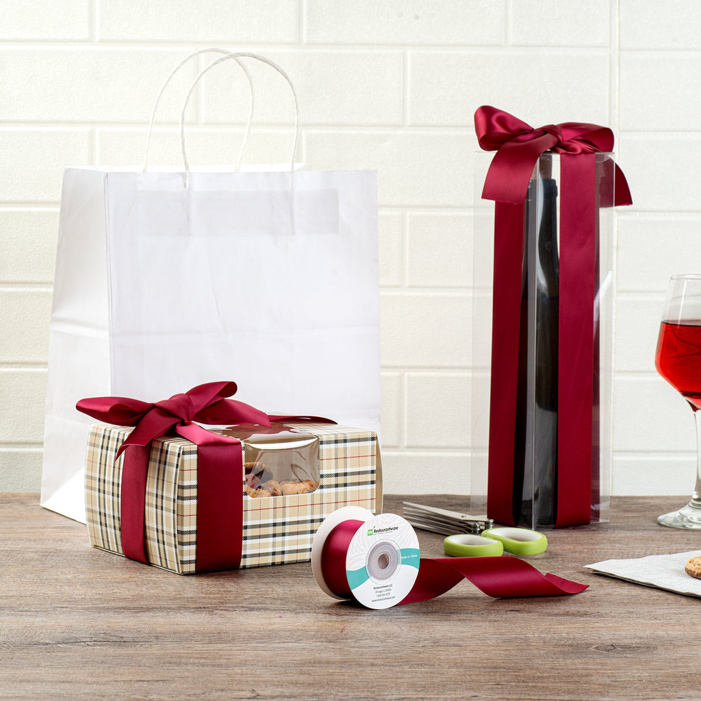 Gift Tek Sherry Red Polyester Satin Ribbon - Single Face - 1 1/2" x 10 yds - 1 count box