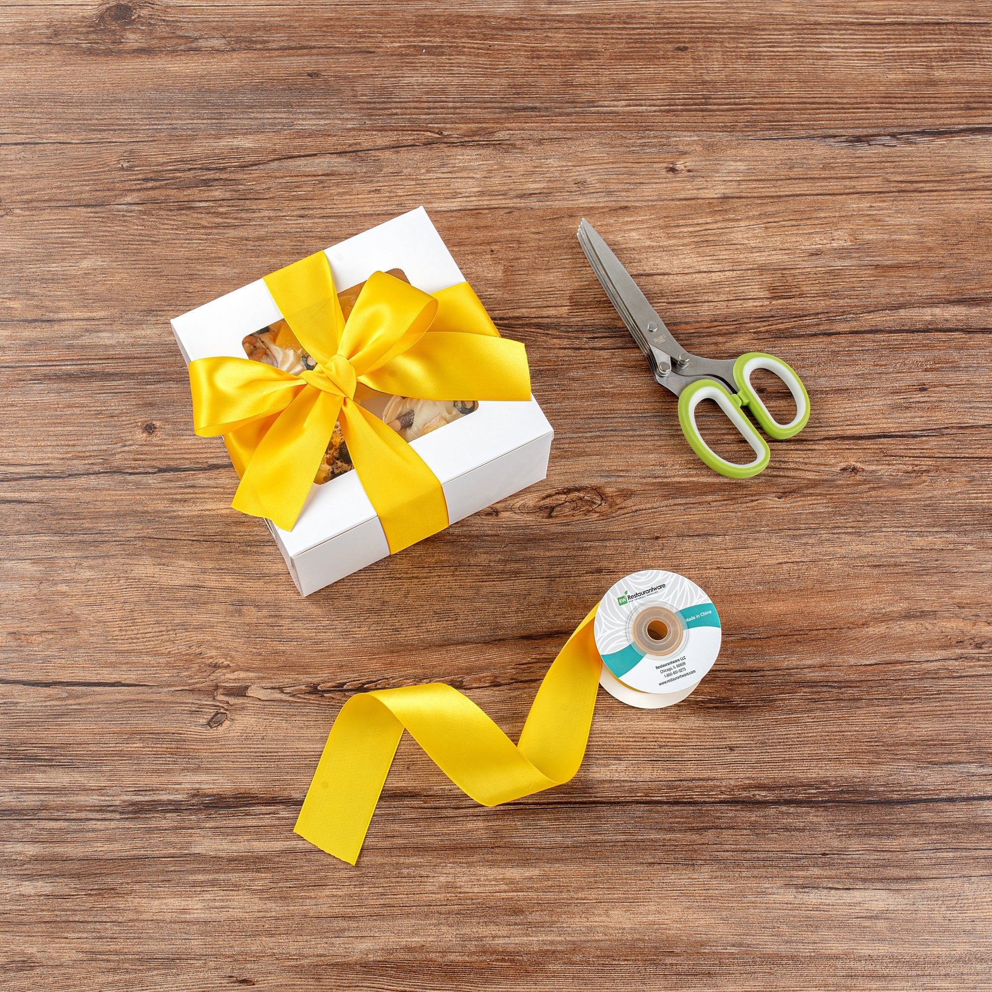 Gift Tek Yellow Polyester Satin Ribbon - Single Face - 1 1/2" x 10 yds - 1 count box