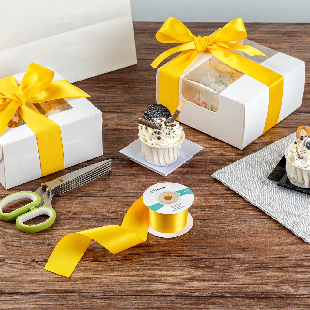 Gift Tek Yellow Polyester Satin Ribbon - Single Face - 1 1/2" x 10 yds - 10 count box