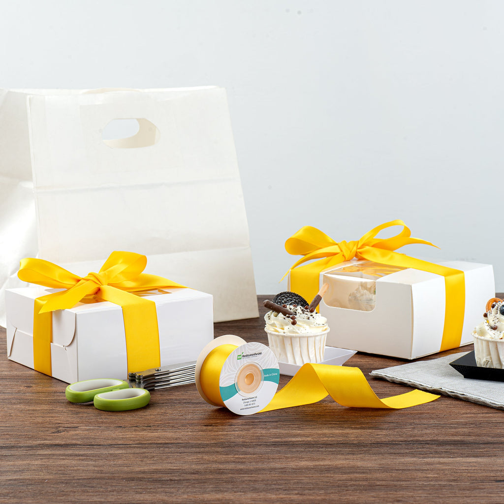 Gift Tek Yellow Polyester Satin Ribbon - Single Face - 1 1/2" x 10 yds - 10 count box