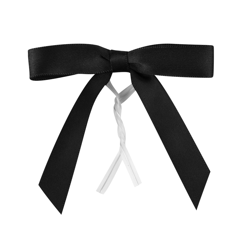 Gift Tek Black Polyester Satin Twist Tie Bow - Pre-Tied - 3" x 2 1/2" - 100 count box