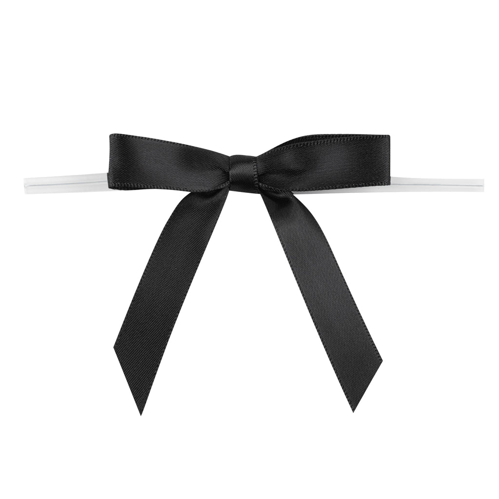 Gift Tek Black Polyester Satin Twist Tie Bow - Pre-Tied - 3" x 2 1/2" - 100 count box