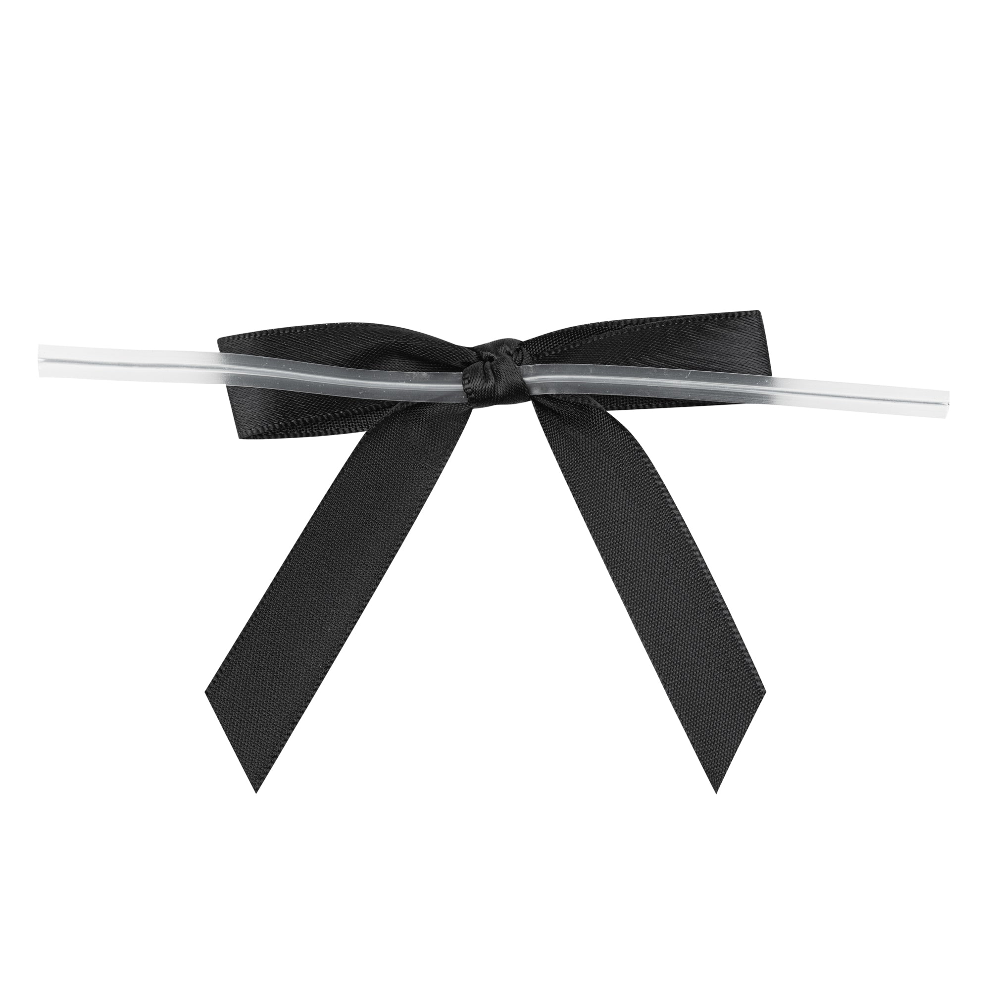 Gift Tek Black Polyester Satin Twist Tie Bow - Pre-Tied - 3" x 2 1/2" - 100 count box