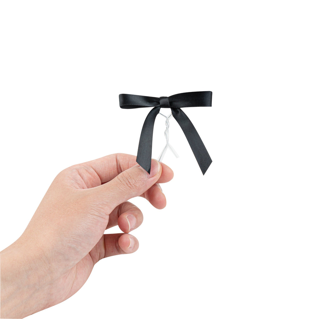 Gift Tek Black Polyester Satin Twist Tie Bow - Pre-Tied - 3" x 2 1/2" - 4000 count box