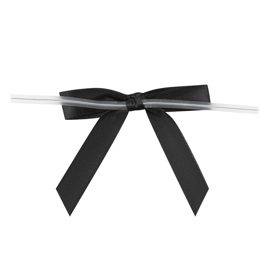 Gift Tek Black Polyester Satin Twist Tie Bow - Pre-Tied - 3" x 2 1/2" - 4000 count box