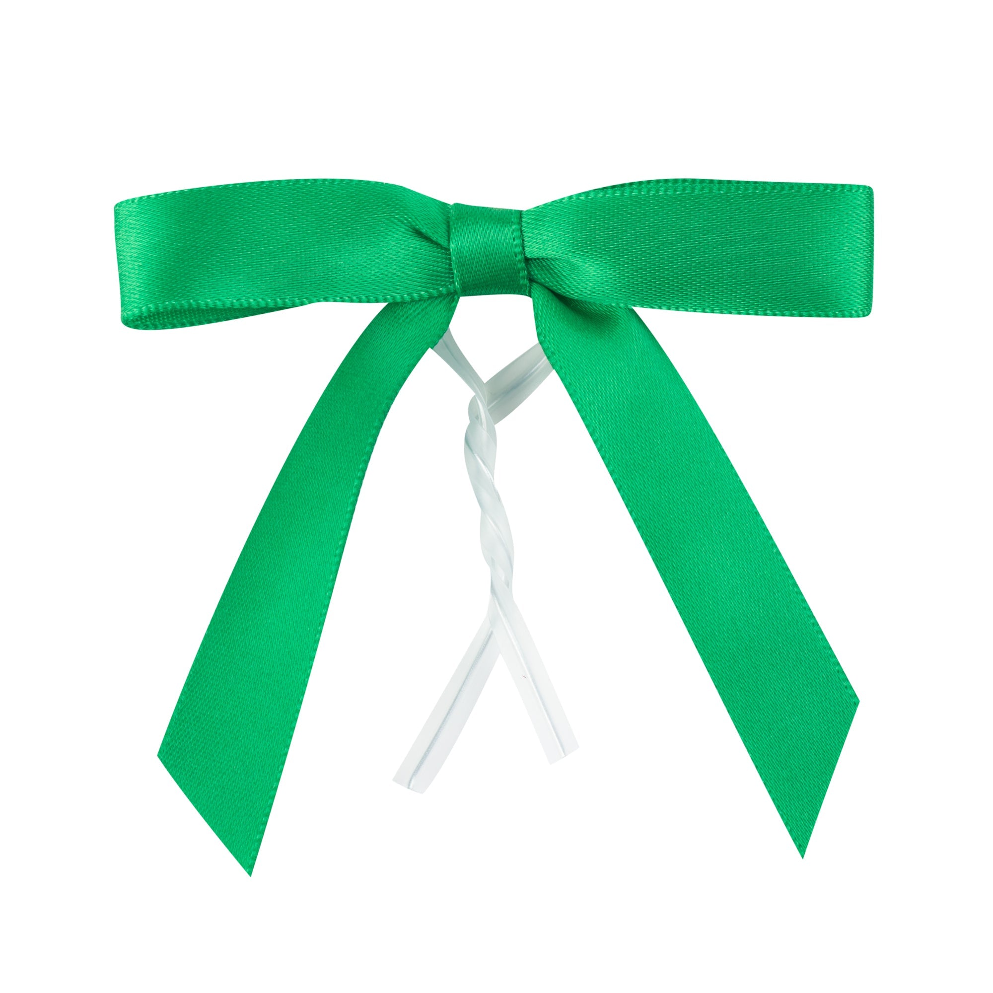 Gift Tek Emerald Green Polyester Satin Twist Tie Bow - Pre-Tied - 3" x 2 1/2" - 100 count box