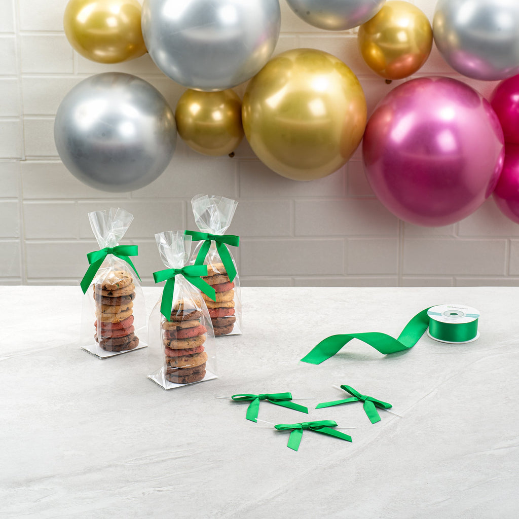 Gift Tek Emerald Green Polyester Satin Twist Tie Bow - Pre-Tied - 3" x 2 1/2" - 100 count box