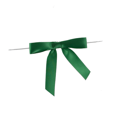 Gift Tek Emerald Green Polyester Satin Twist Tie Bow - Pre-Tied - 3" x 2 1/2" - 100 count box