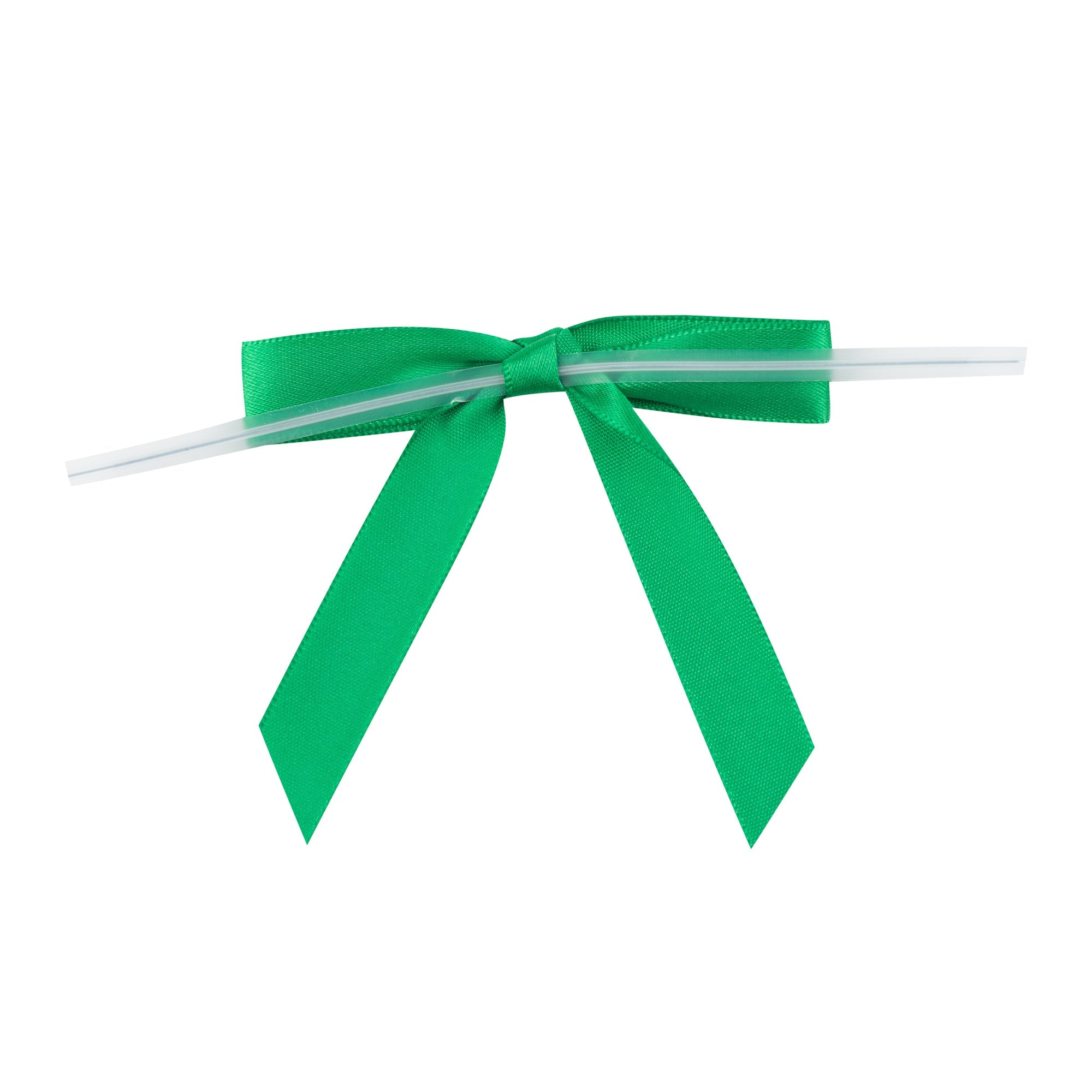 Gift Tek Emerald Green Polyester Satin Twist Tie Bow - Pre-Tied - 3" x 2 1/2" - 100 count box