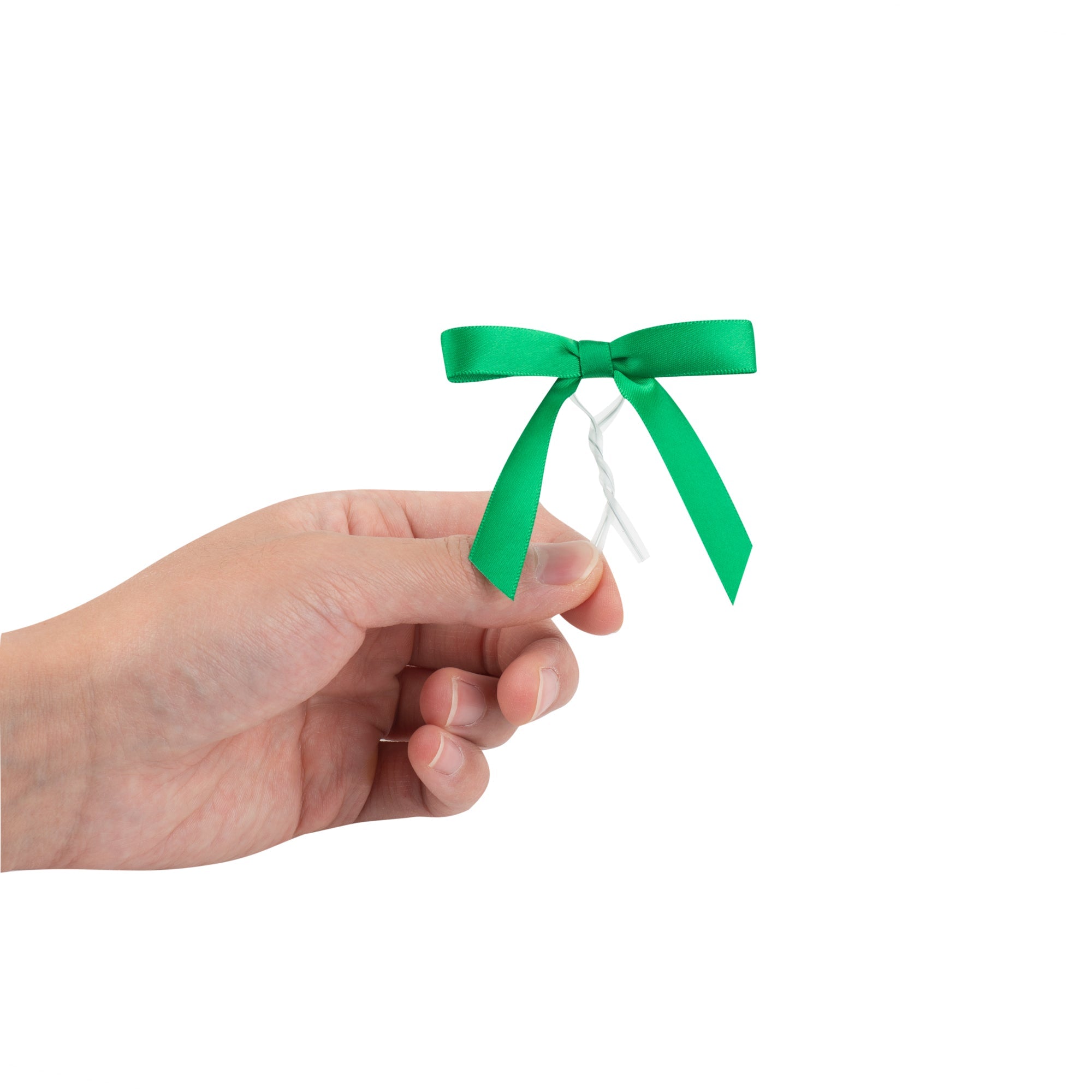 Gift Tek Emerald Green Polyester Satin Twist Tie Bow - Pre-Tied - 3" x 2 1/2" - 4000 count box