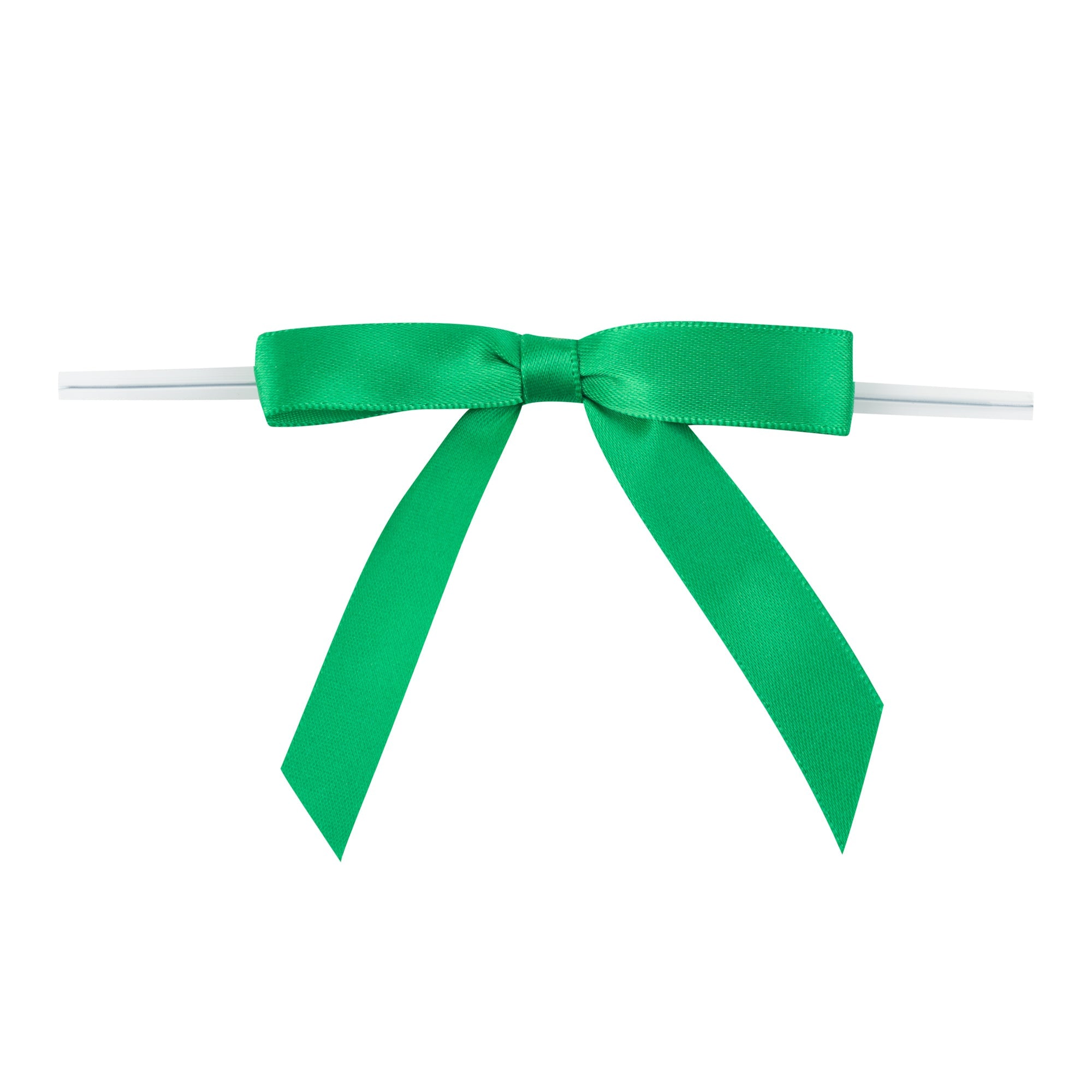 Gift Tek Emerald Green Polyester Satin Twist Tie Bow - Pre-Tied - 3" x 2 1/2" - 4000 count box