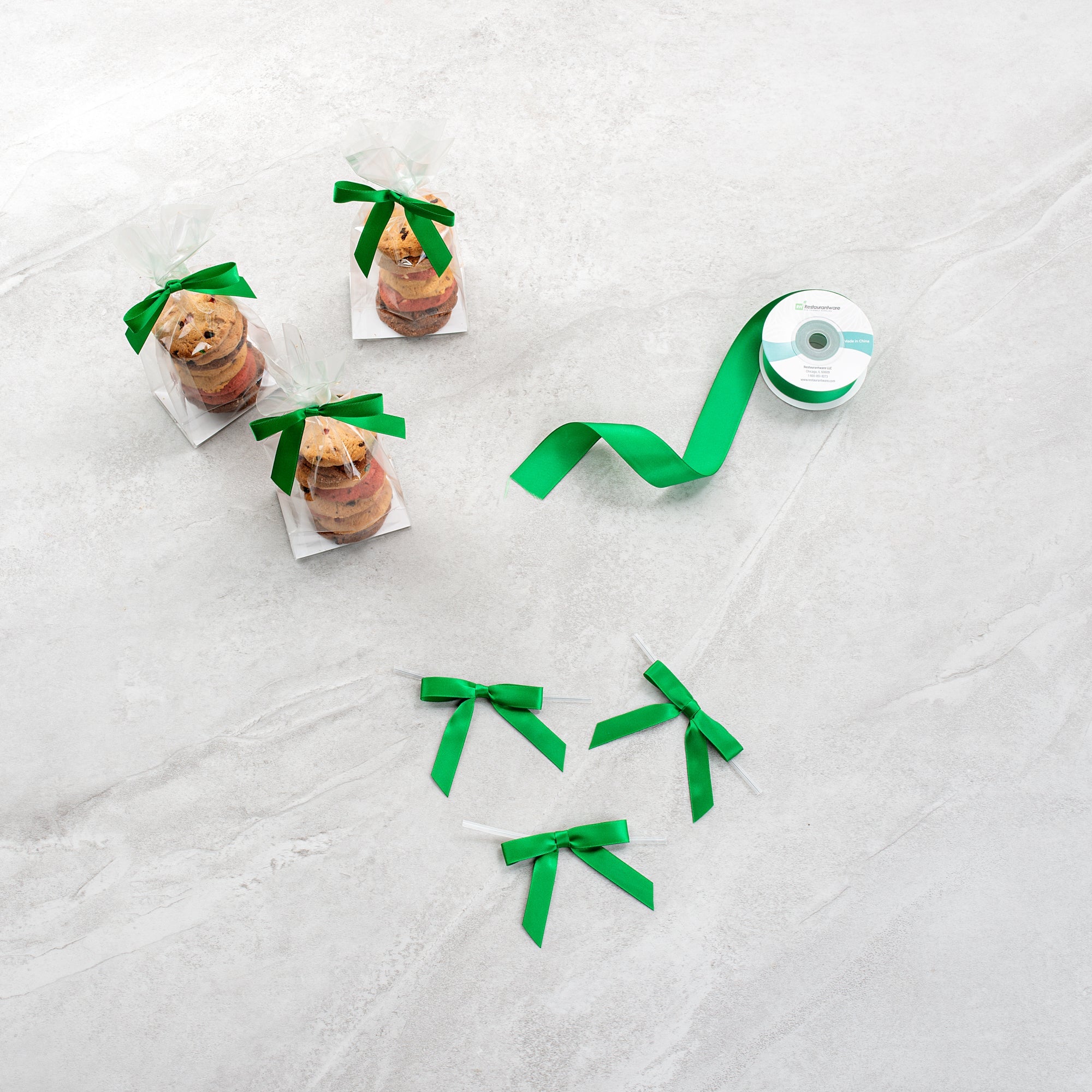 Gift Tek Emerald Green Polyester Satin Twist Tie Bow - Pre-Tied - 3" x 2 1/2" - 4000 count box