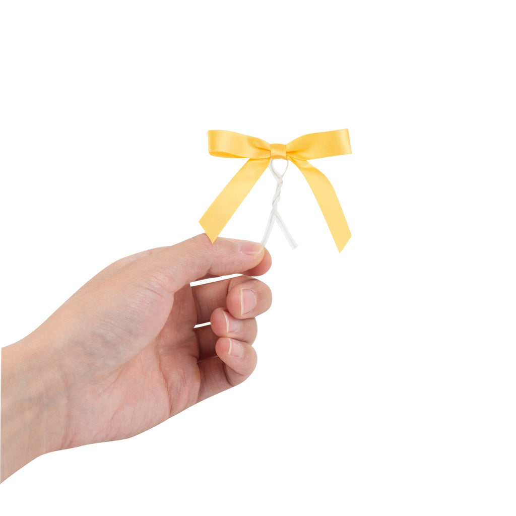 Gift Tek Gold Polyester Satin Twist Tie Bow - Pre-Tied - 3" x 2 1/2" - 100 count box