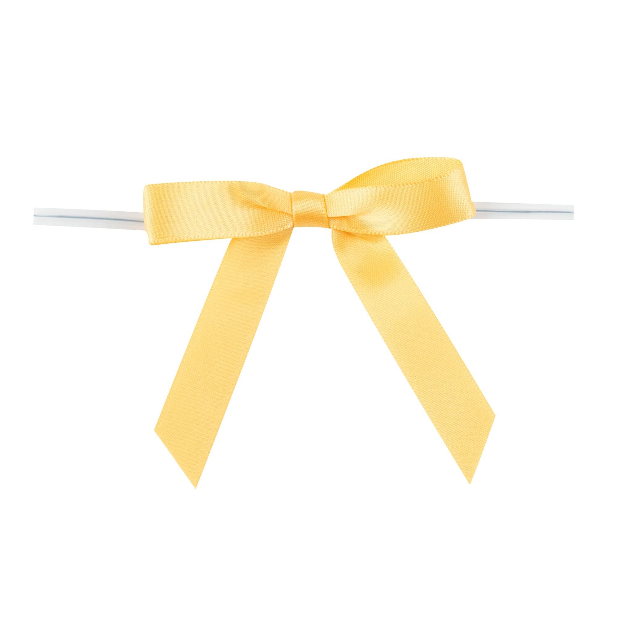 Gift Tek Gold Polyester Satin Twist Tie Bow - Pre-Tied - 3" x 2 1/2" - 100 count box