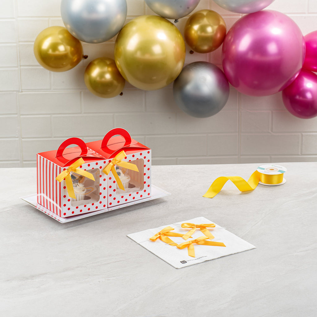Gift Tek Gold Polyester Satin Twist Tie Bow - Pre-Tied - 3" x 2 1/2" - 100 count box