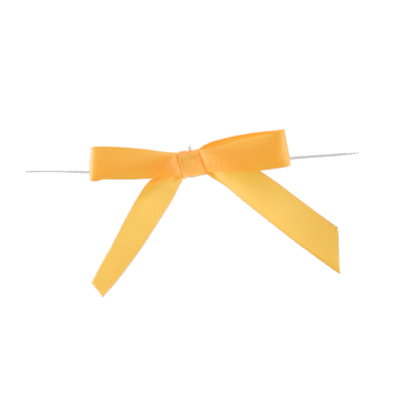 Gift Tek Gold Polyester Satin Twist Tie Bow - Pre-Tied - 3" x 2 1/2" - 4000 count box