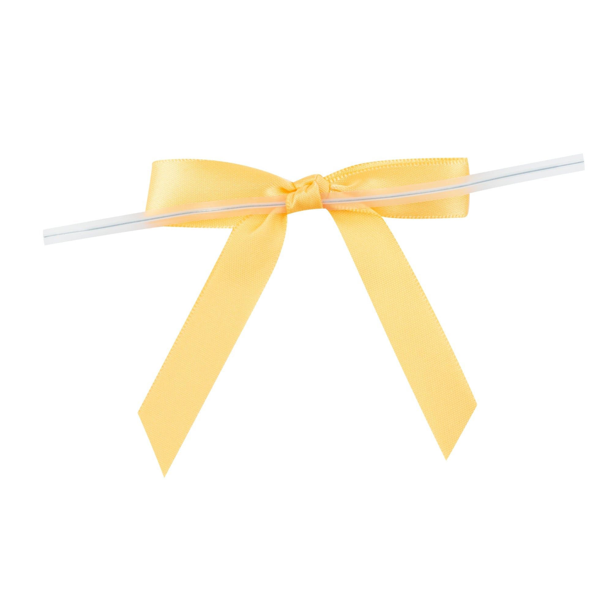 Gift Tek Gold Polyester Satin Twist Tie Bow - Pre-Tied - 3" x 2 1/2" - 4000 count box
