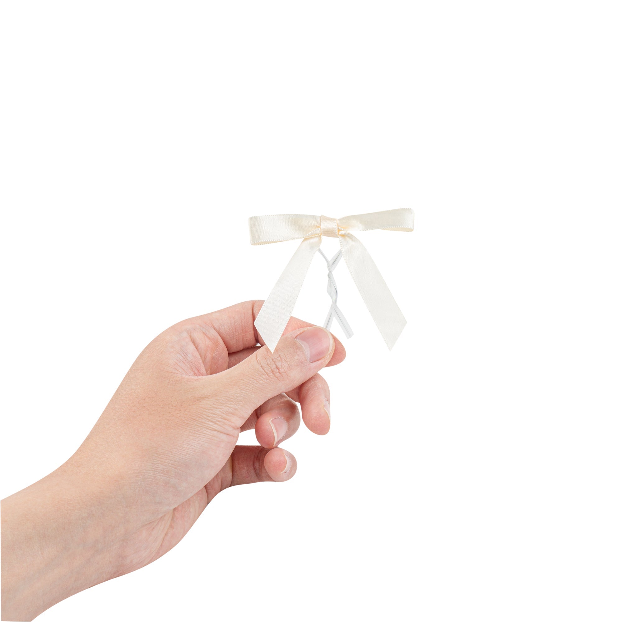Gift Tek Ivory White Polyester Satin Twist Tie Bow - Pre-Tied - 3" x 2 1/2" - 100 count box
