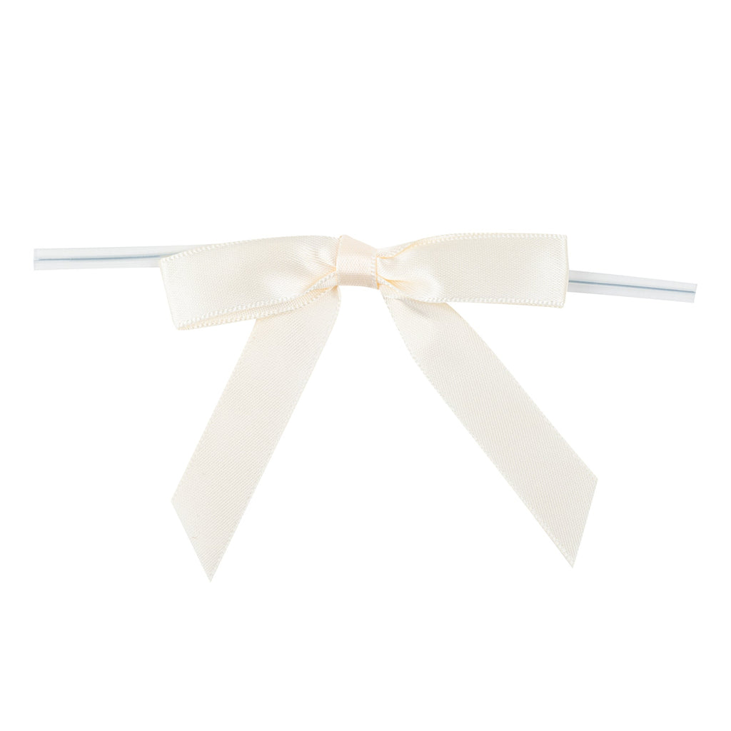 Gift Tek Ivory White Polyester Satin Twist Tie Bow - Pre-Tied - 3" x 2 1/2" - 100 count box