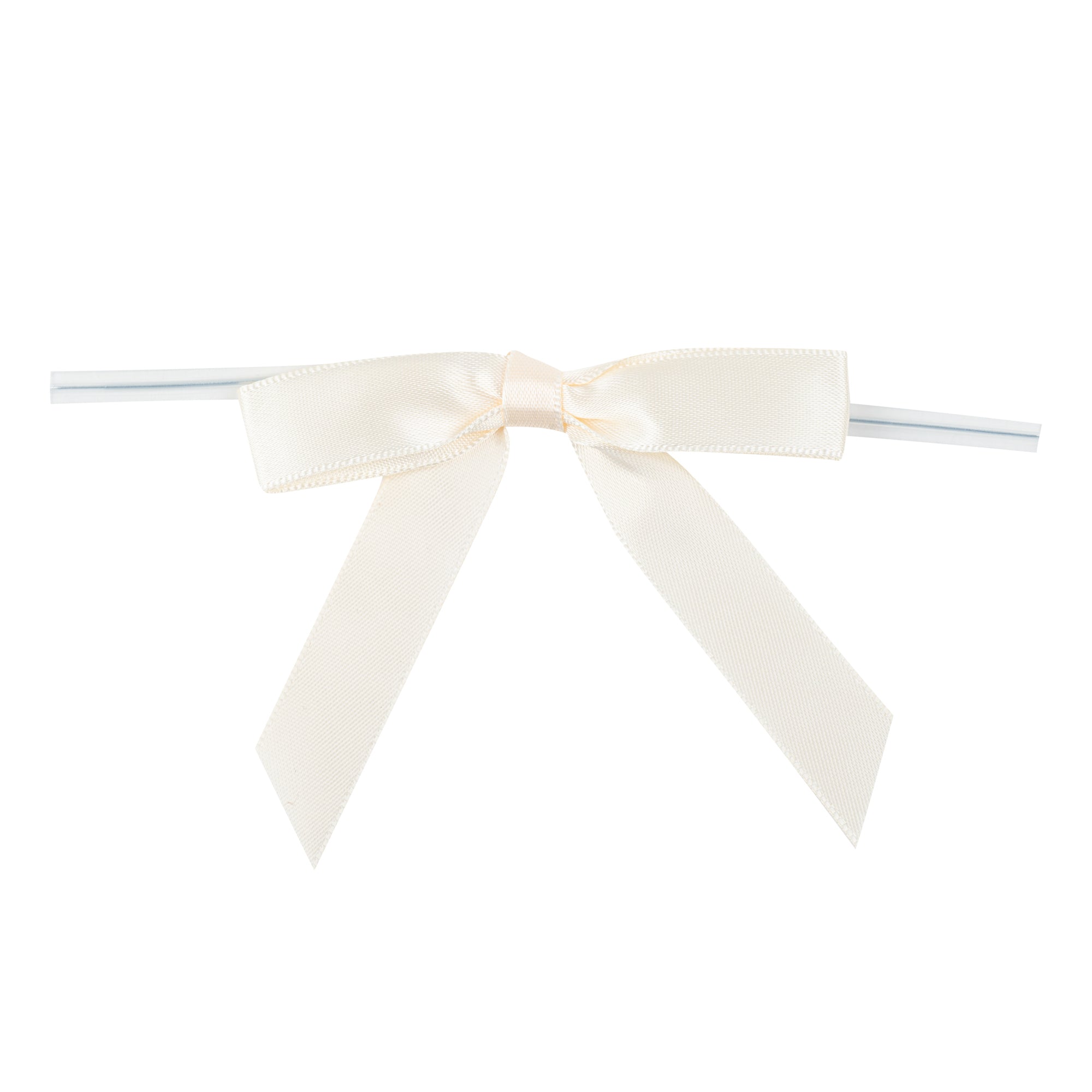 Gift Tek Ivory White Polyester Satin Twist Tie Bow - Pre-Tied - 3" x 2 1/2" - 100 count box