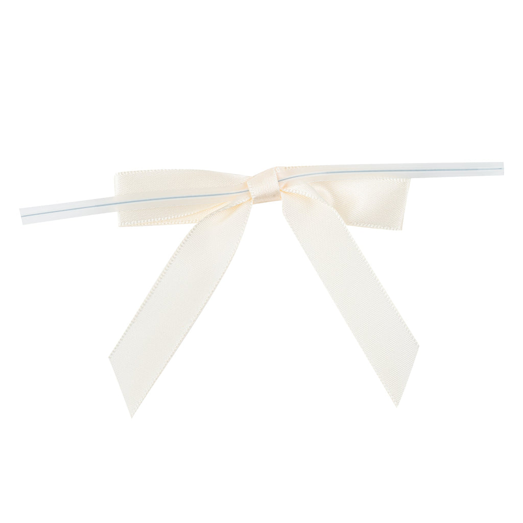 Gift Tek Ivory White Polyester Satin Twist Tie Bow - Pre-Tied - 3" x 2 1/2" - 100 count box