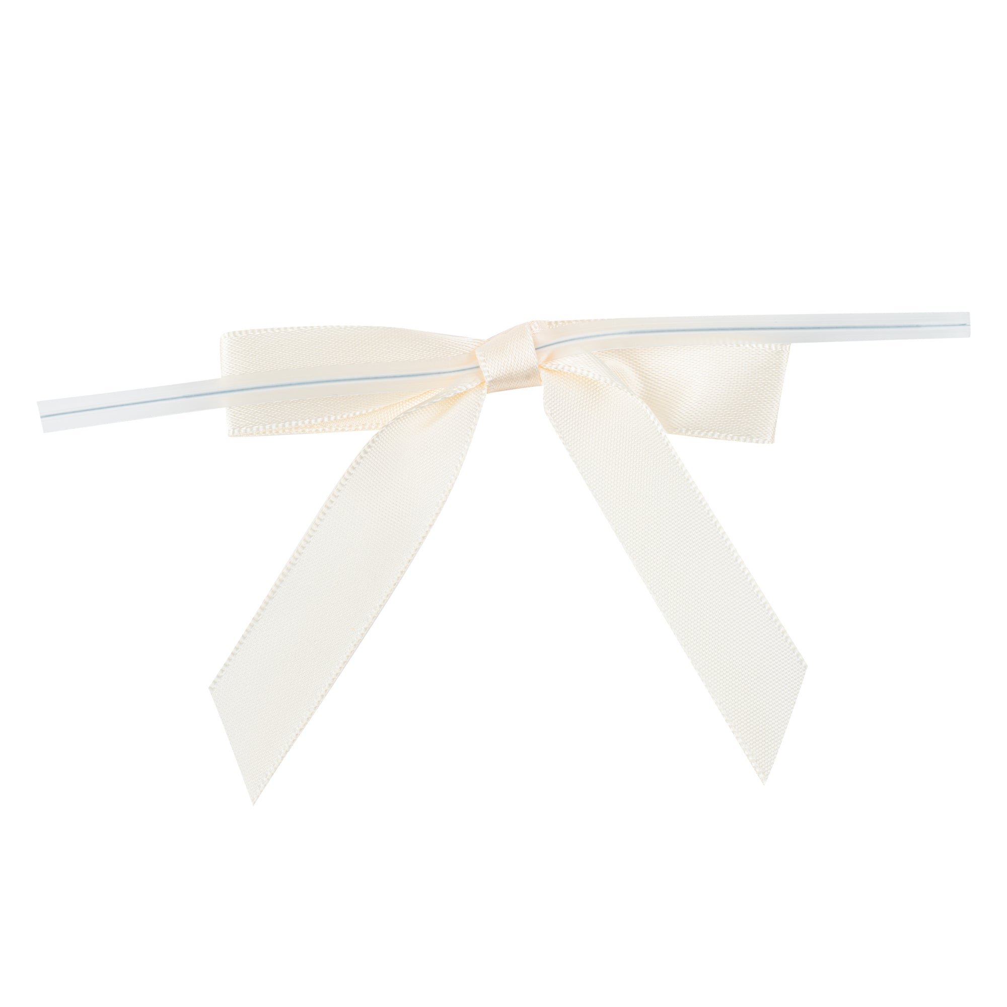 Gift Tek Ivory White Polyester Satin Twist Tie Bow - Pre-Tied - 3" x 2 1/2" - 100 count box