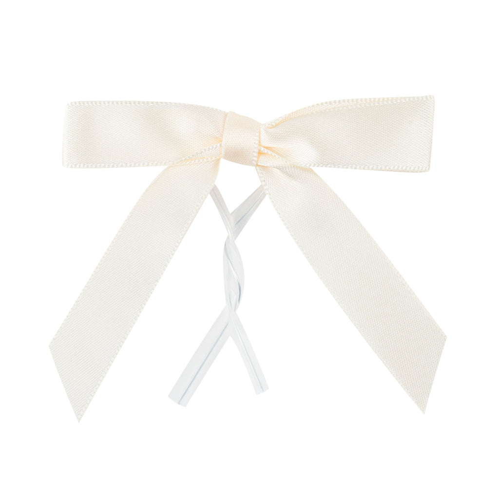 Gift Tek Ivory White Polyester Satin Twist Tie Bow - Pre-Tied - 3" x 2 1/2" - 4000 count box
