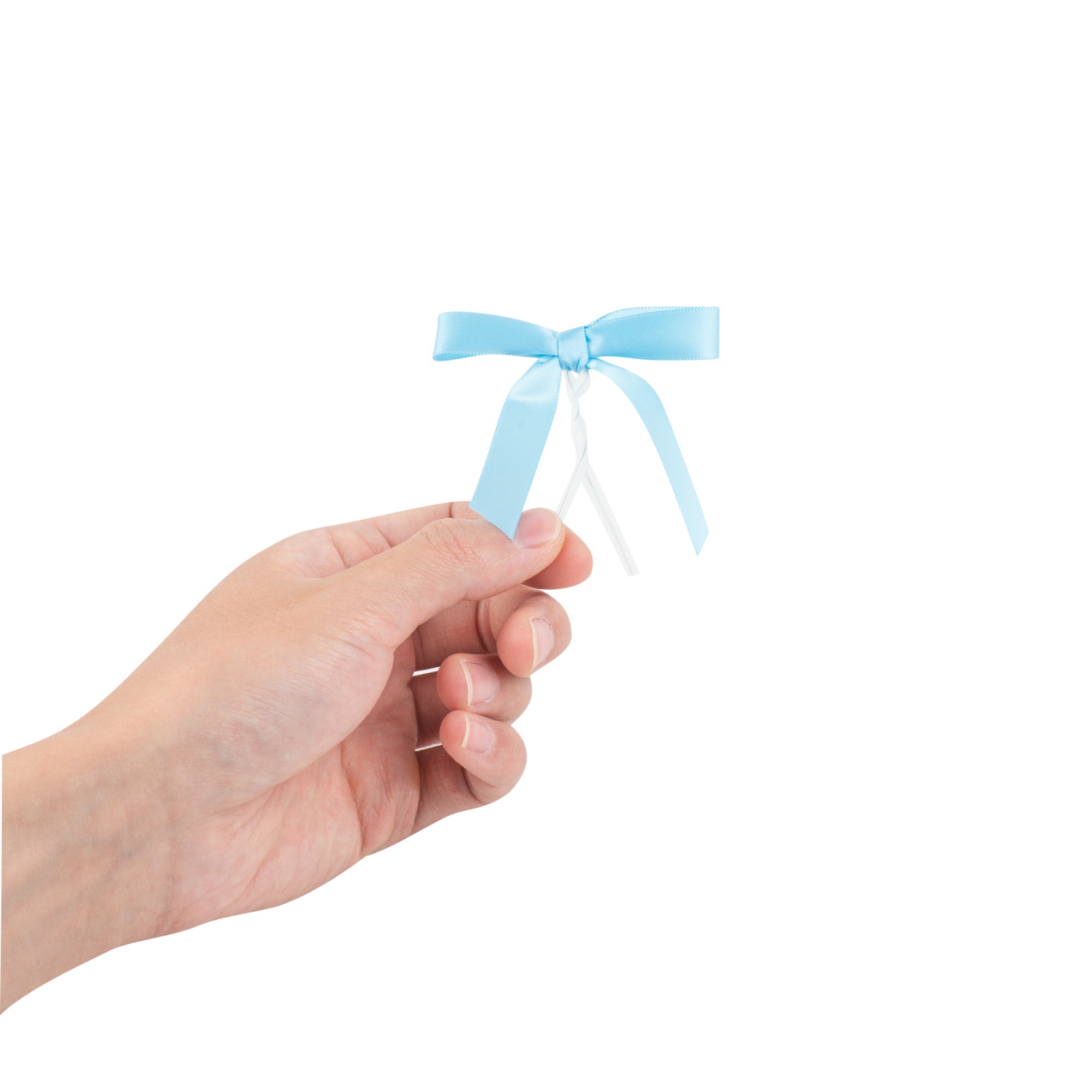 Gift Tek Light Blue Polyester Satin Twist Tie Bow - Pre-Tied - 3" x 2 1/2" - 100 count box