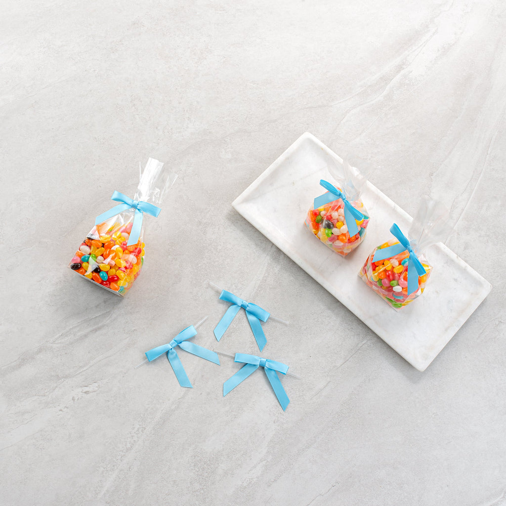 Gift Tek Light Blue Polyester Satin Twist Tie Bow - Pre-Tied - 3" x 2 1/2" - 4000 count box