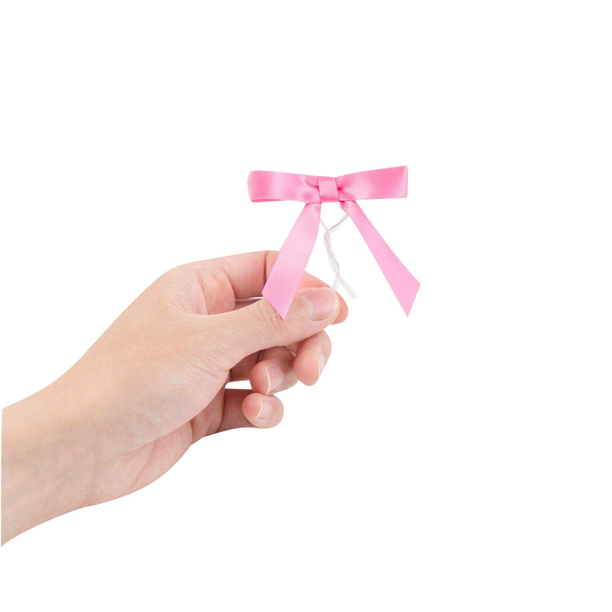 Gift Tek Pink Polyester Satin Twist Tie Bow - Pre-Tied - 3" x 2 1/2" - 100 count box